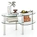 Tangkula Glass Coffee Table, Modern Furniture Decor 2-Tier Modern Oval Smooth Glass Tea Table End Table for Home Office with 2 Tier Tempered Glass Boards & Sturdy Chrome Plated Legs
