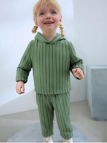 Image of Toddler Kid Girls Clothes Ribbed Color Block Long Sleeve Hoodie Sweatsuit Set Fall Outfits