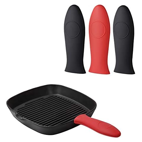 Hushtong Silicone Hot Handle Holder, Pot Holders Cover Removable Rubber Heat Resistant Potholder Silicone Pot Handle Sleeve for Cast Iron Skillets Aluminum Cookware Metal Frying Pans Handles (4 PCS) Cover