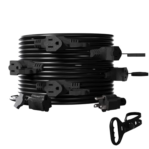 CXIYUA Black 25FT Outdoor Extension Cord for Multiple Outlets - 6 Outlets