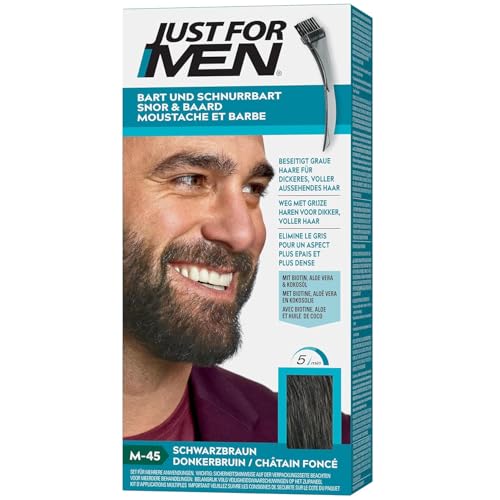 Just for men for Men Moustache and Beard Black Brown Colour, Eliminates Grey for a Thicker and Fuller Look M45