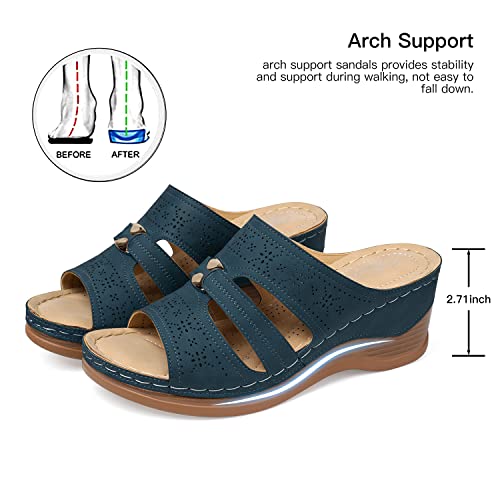 Image of SHIBEVER Wedge Sandals for Women Dressy: Comfortable Slip On Summer Sandal | Open Toe Low Heel Platform Casual Dress Slide Women's Shoes Non Slip All-Day Comfort Hollow Out Walking Work Vacation