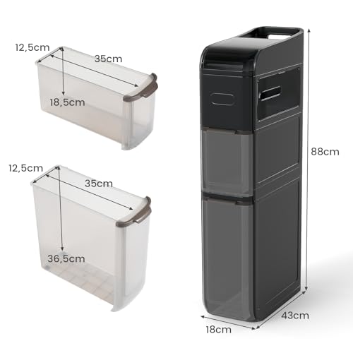 KOMFOTTEU Armario Estrecho de 4 Niveles con Ruedas, Carrito de Baño con 2 Cajones y Caja de Pañuelos, Estantería Lateral de PP Ahorra Espacio para Cocina, Baño, 18 x 43 x 88 cm (Negro) - imagen 6