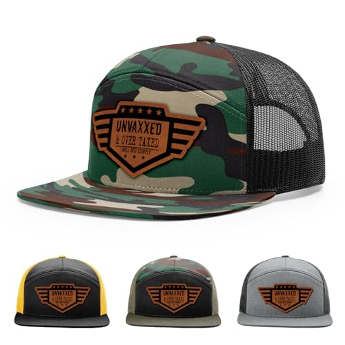 Mosestance Unvaxxed And Overtaxed Hat, Unvaccinated Hat, 168 Style Trucker Leather Patch Hat For Men & Women, 7 Panel Baseball Cap With Snapback Enclosure cover