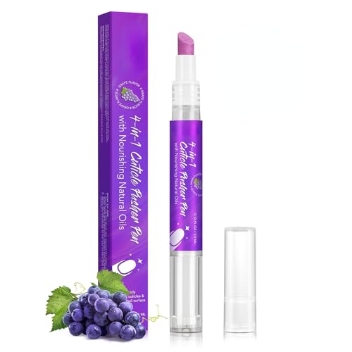 4-in-1 Cuticle Care Pen with Nourishing Oil & Pusher Gentle Push Clean Polish & Nourish Nails Cuticle Oil Pusher Pen for Nails Portable Manicure Tool with Grape Scent for Home&Travel (Grape)