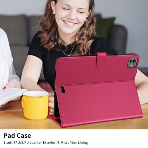 Funda para iPad Pro 11 2024 M4 carcasa libro cuero PU con tarjetero y tapa magnética roja 5