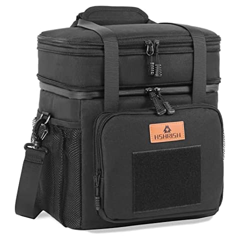 HSHRISH Large Insulated Tactical Lunch Bag for Man, Double Layer Insulated Large Cooler Bag for Men Adults Waterproof Leakproof Durable Lunch Bag for Work Outdoor Picnic 16L, Black Cover