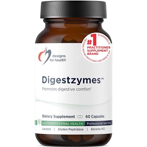 Designs for Health Digestzymes - Digestive Enzymes + Betaine Hydrochloride for Gas & Bloating Relief - Pepsin, Ox Bile, Lactase Enzyme & Lipase Enzymes for Digestion (60 Capsules)