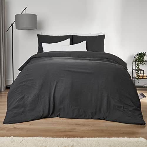 Brentfords Washed Linen Duvet Cover with Pillow Case Soft Brushed Microfiber Non-Iron Bedding Set, Blush Pink - Super King