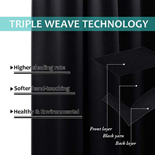 Image of NICETOWN Complete 100% Blackout Curtain Set, Black, 37 inch W by 50 inch L, Double Panels, Thermal Insulated & Energy Efficiency Window Draperies with Black Liner, Noise Reducing Short Curtains for Kids Room