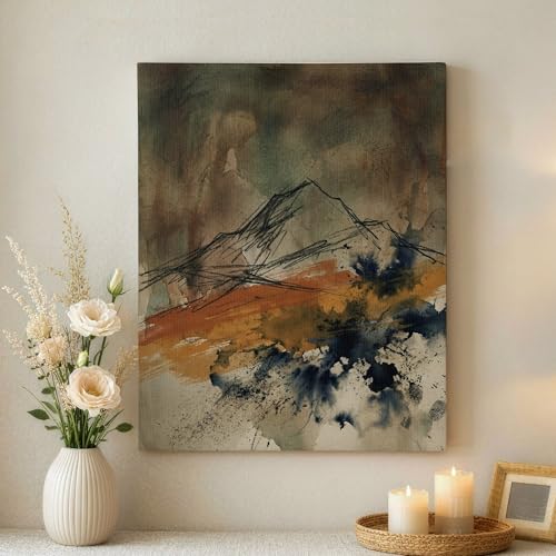 Toile murale abstraite aquarelle marron bleu cadre tableau salon chambre contemporain