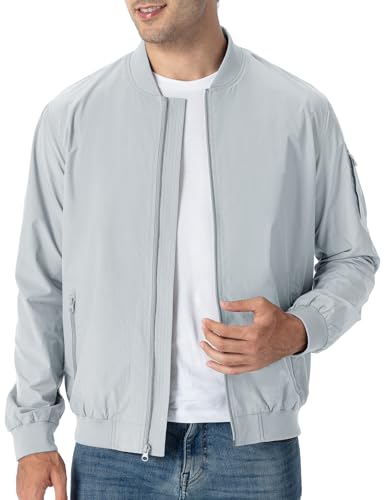 Image of TBMPOY Men's Lightweight Bomber Jackets Light Windbreaker Casual Stylish Fall Golf Zip Up Fashion Dress Business Varsity Light Blue M