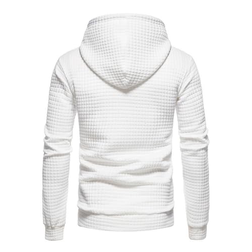 Men's Waffle Knit Hoodie Trendy Long Sleeve Sweatshirt Comfort Fit Drawstring Hooded Pullover Top with Pockets3