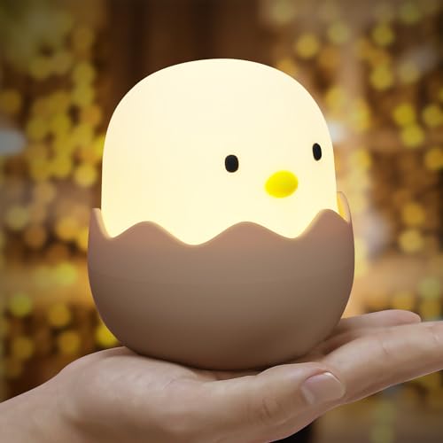 Image of MeXYZ Cute Egg Night Light for Baby Nursery, Dimmable Kawaii Silicone Chicken Light, 1200mAh Recgargeable Beside Chicken Lamp for Breastfeeding Toddler Baby Kids Decor Gift
