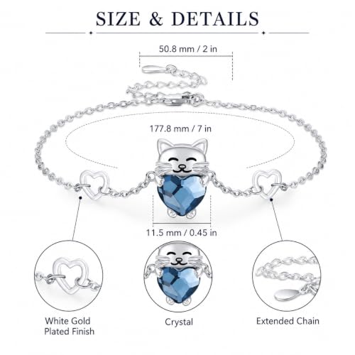 Pulsera de gato de plata y cristal azul CHENGHONG ajustable para mujer 2