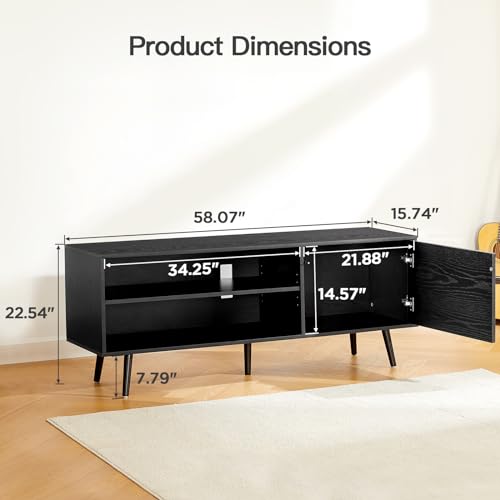 TV Console Table with Storage for TV up to 70 in, Black TV Stand for Media Cable Box Gaming Consoles, Modern TV Stand & Entertainment Center Wood TV Stand for Living Room Bedroom, APRTS05B