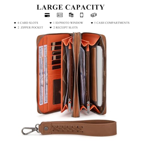Montana West X Wrangler Large Capacity Women Wristlet Dual Zipper Wallet with Id Window and Smooth Metal Zipper2