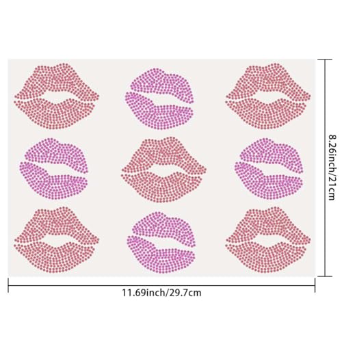 Calcomanías de diamantes de imitación para ropa con apliques térmicos de labios brillantes 3