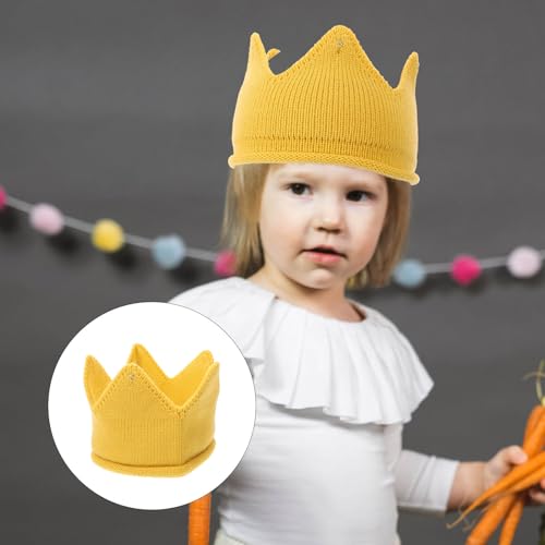 1pcs Baby Boy & Girl Birthday Party Knitted Crown Headband Toddler Knit Crochet Beanie Cap ¼ˆ Yellow ¼‰3