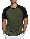 TARAINYA T-Shirts für Herren Baumwolle Rundhals Kurzarm Basic Sommer Freizeitshirt Männer Armeegrün Schwarz M