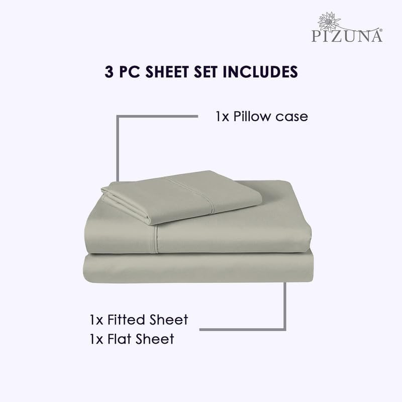 Pizuna Twin Sheet Set 100% Luxury Cotton 800 Thread Count Soft Sateen Weave Breathable Hotel Quality Cooling Bed Sheets Twin Size Bedding Set with Deep Pocket & Easy Fit Bedsheet (3PC) Silver - Image 4