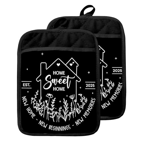GOOZHO Housewarming Gifts Pot Holders with Pockets, House Warming Gifts Ideas, Home Sweet Home Oven Pot Holders Heat Resistant Oven Mitts Hot Pads for Kitchen Baking Cooking