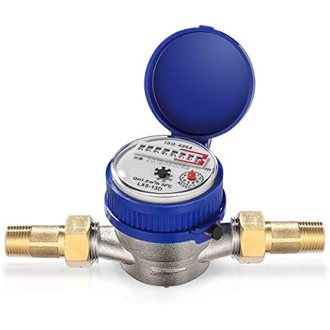 Hemobllo Water Meter Water Flow Meter Cold Water Meter for Garden and Home Use, Measures in Cubic Meter, DN15, 1/2" NPT Couplings Cover
