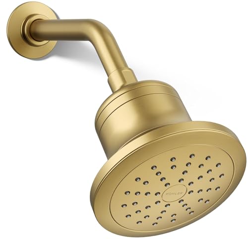 KOHLER 33631-Y-2MB Cinq Round Single-Function Filtered Showerhead, Five-Layer Filtration, 2.5 GPM, Full Coverage Spray, Premium Durable Material, Vibrant Brushed Moderne Brass