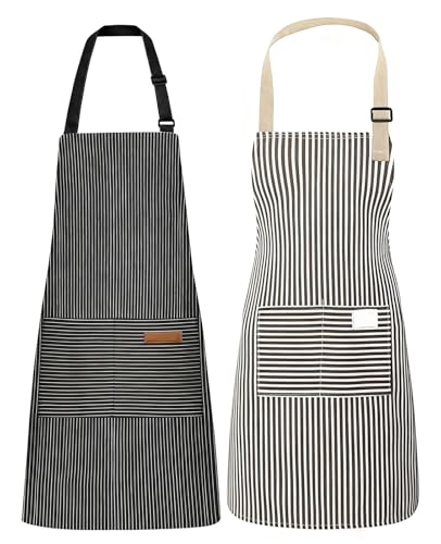 Benaewa 2 Pcs Adjustable Apron, Cooking Kitchen Chef Aprons with Pocket for Home, Restaurant