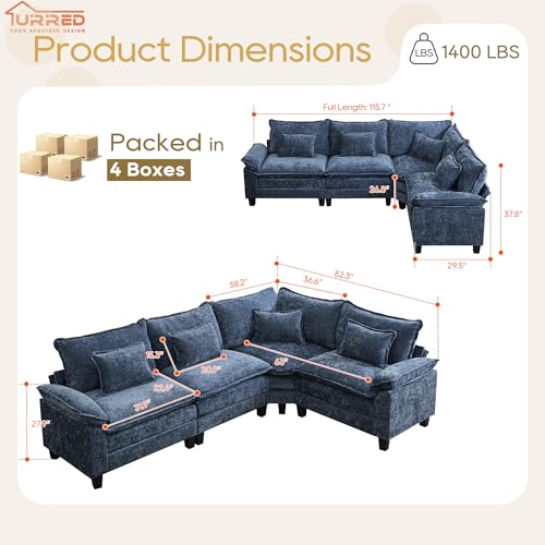 Image of URRED Oversized Modular Sectional Sofa,Blue:116 inch V Shaped
