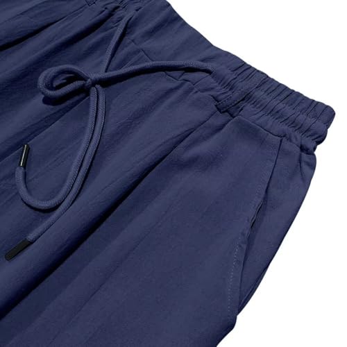 Mens Casual Elastic Waist Pants Drawstring Summer Beach Pant Lightweight Linen Trouser HXH094