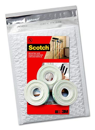 Scotch Indoor Mounting Tape 0.5-in x75-in, White, Holds up to 2 lbs, 3-Rolls, ships in e-ecommerce packaging
