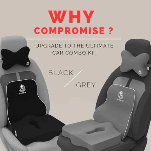 Image of MRRON Memory Foam Car Seat Cushion Combo - Backrest, Coccyx Cushion & Neckrest - Orthopedic Support for Back, Sciatica & Neck Pain - Ergonomic Comfort for Car, Office. (Grey, Long Back)