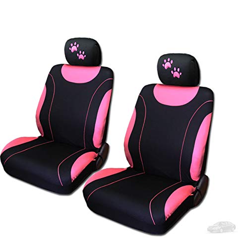 Yupbizauto New 12 Pieces Pink Flat Cloth Front and Rear Car Seat Covers with Embroidery Pink Paws Headrest Covers and Gift for Women