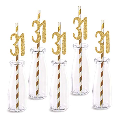 Pitillos decorativos dorados con glitter, 24 piezas miniatura 1