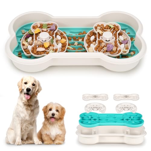 Barpor Slow Feeder Hundenäpfe - Anti-Erstickungsknochenförmige Slow Feeder Doppelnapf, Welpen Langsam Fressen Hundenapf für Trocken-, Nass- und Rohfutter, Pet Fun Puzzle Feeder Fördern gesündere