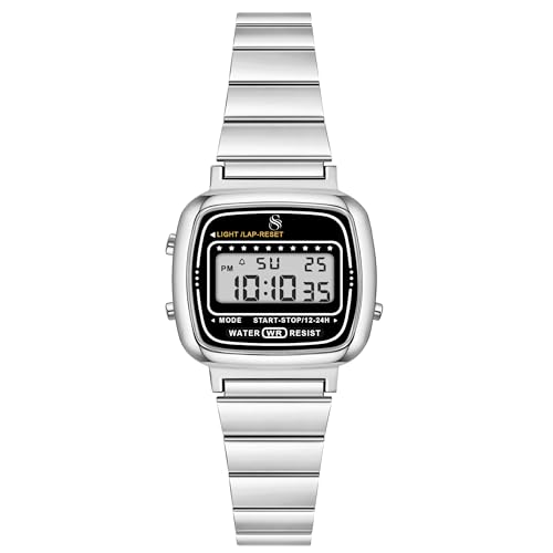 Image of Shocknshop Digital Square Small Dial LED Ladies Stainless Steel Strap Watch for Women and Girls -WCH385