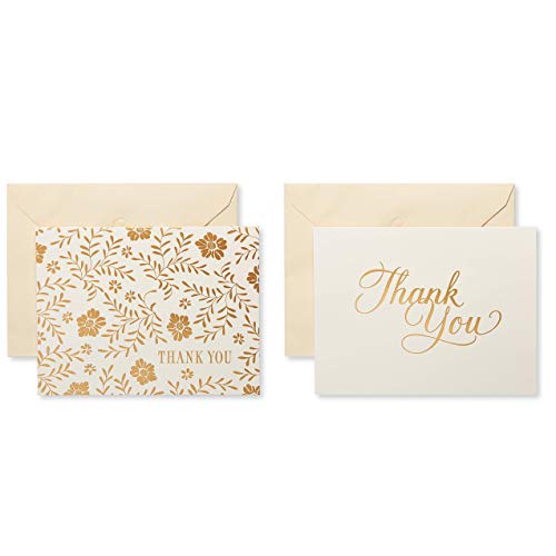American Greetings Wedding Thank You Cards with Envelopes, Gold and Cream (50-Count)