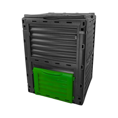 Woodside 300L Garden Composter Bin with Lid & Base Door – Heavy Duty Plastic Compost Bin with Air Vents – Easy Assembly Outdoor Waste Recycling Bin