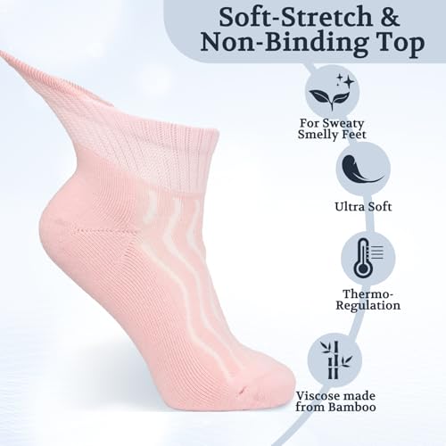 Image of +MD Bamboo Viscose Ankle Diabetic Socks for Men & Women, 6 Pairs, Soft Cushioned, Non-Binding Loose Top, Extra Wide