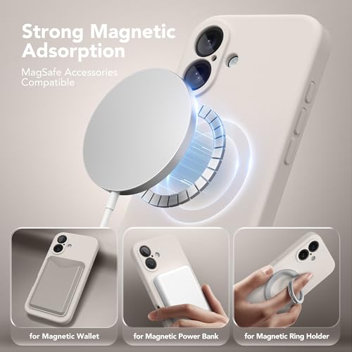 Image of Magnetic for iPhone 16 Plus Case, Compatible with MagSafe, [Full Camera Protection][Screen Protector] Silicone Shockproof Protective Phone Case for iPhone 16 Plus 6.7 inch, Stone