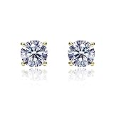 14K Yellow Gold 5mm Round Cut Cubic Zircornia Prong Set Solitaire Screwback Stud Earrings (Other Colors)