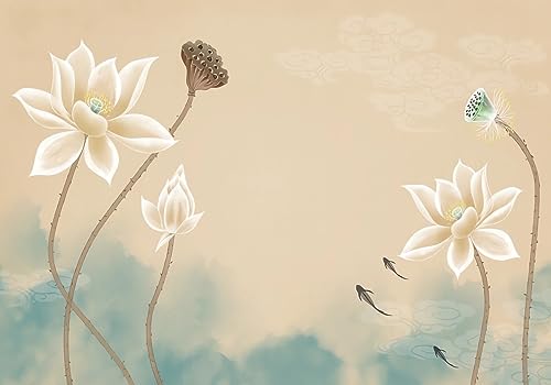 Papel De Pared 3D Tela No Tejida Papel Tapiz Pintura Clásica Retro Del Loto Del Arte Del Zen Papel Pintado 300x210cm
