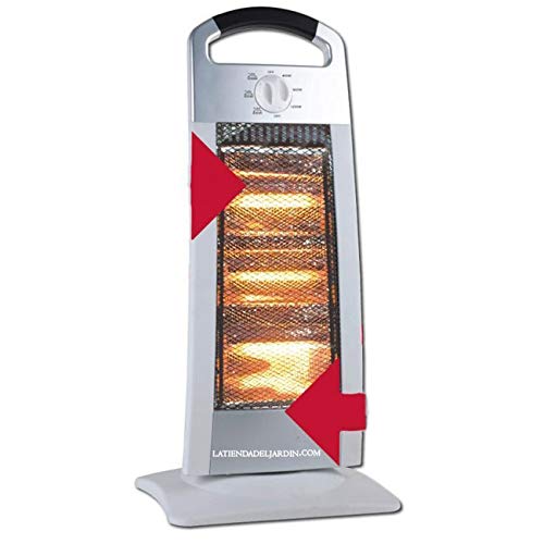 Suinga Stufa alogena oscillante con tre impostazioni di temperatura 400-800-1200 W. Colore argento