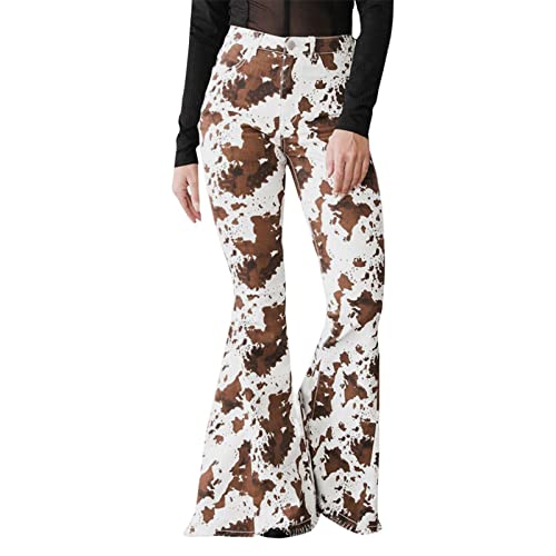 Pantalon imprimé vache taille haute évasé pour femme M