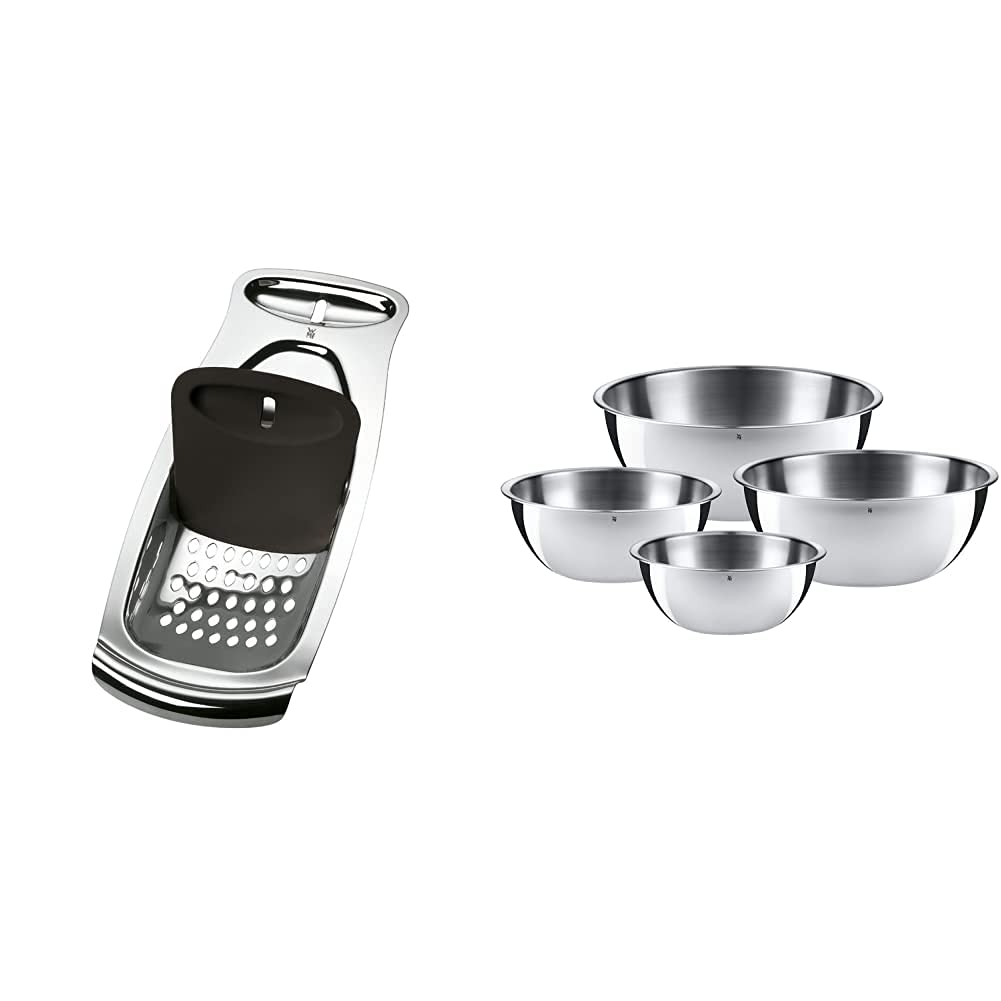 WMF Spätzle-Profi 35 x 14 cm, Spätzlereibe mit Teigschaber, Spätzlehobel, Cromargan Edelstahl & Gourmet Schüsselset 4-teilig, Edelstahl Schüsseln für die Küche 0,75l - 2,75l, Rührschüssel