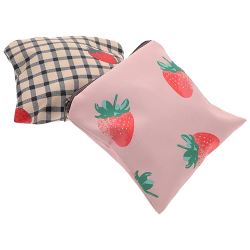 PLAFOPE 2Pcs Portable Period Bag for Women Cute Strawberry Pattern Sanitary Napkin Holders and Tampon Storage Pouch Reusable Compact Nursing Mat Organizer for Privacy and Travel