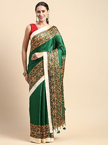 Image of RANI SAAHIBA Women's Art Silk Kalamkari Saree With Blouse Piece