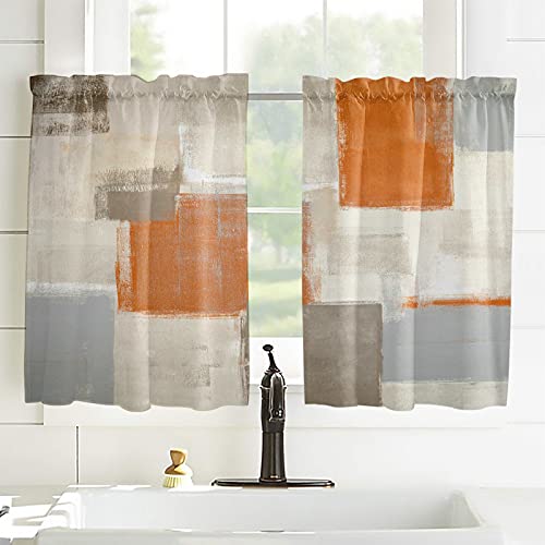 Orange And Gray Kitchen Curtain Set 2 Panels Tier Curtains 45 Inch Long, Wall Graffiti Wide Pocket Kitchen Window Curtain Panels Home Decor Window Treatments For Living Room Bedroom Modern Art #TOP2