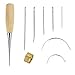 AKUNSZ Agujas de Coser Cuero 7PCS Kit de Costura de Cuero Agujas de Coser a Mano con Taladro Curvas con Punzón y Dedal para Reparar Cuero Manta Tapicería Lona Tela Gruesa